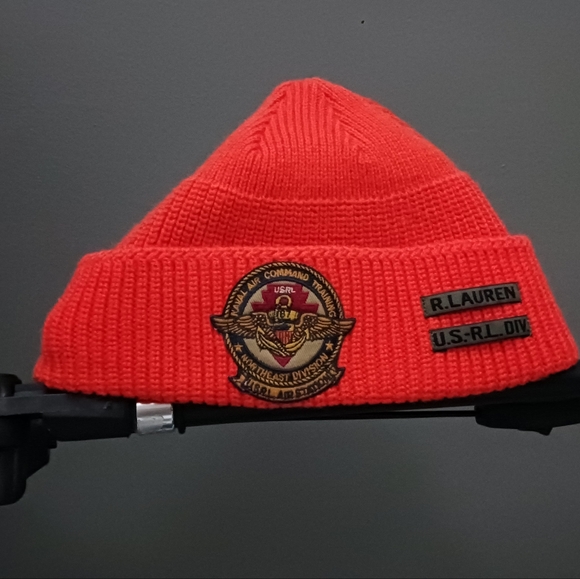 Polo Ralph Lauren Vintage Orange USRL Naval Air Command Beanie Hat